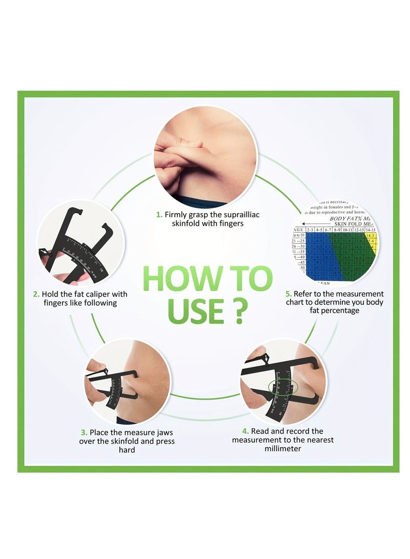 جهاز قياس نسبة دهون الجسم ٢ قطعة — أداة فحص طيات الجلد بدقة مع مخطط لقياس الدهون للرجال والنساء - Image 3